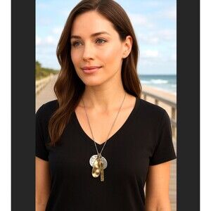 J. Jill Charm Pendant Necklace Hammered Beaded Mixed Metal Boho Adjustable NWT